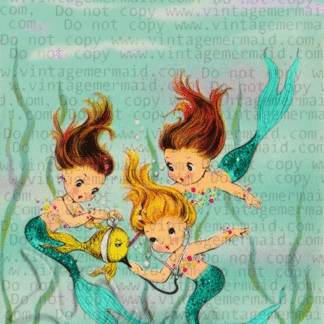 Baby Mermaids Fabric Block.