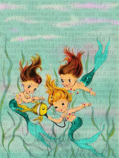 Baby Mermaids Fabric Block.