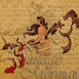 Fabric Block Print  Art Nouveau Mermaid.