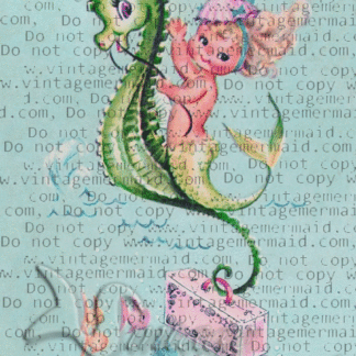Quilt Print Art Nouveau Mermaid Fabric Block.