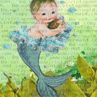 Bathing Baby Mermaid Fabric Block.