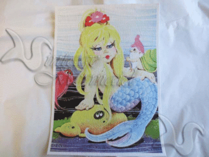 Vintage Baby Mermaid Quilt Fabric Block. - Image 3