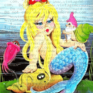 Vintage Baby Mermaid Quilt Fabric Block.