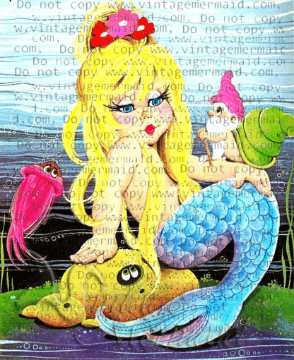 Vintage Baby Mermaid Quilt Fabric Block.
