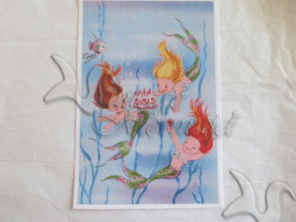 Birthday Celebration Baby Mermaids Quilt Fabric Panel. - Image 2