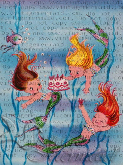 Birthday Celebration Baby Mermaids Quilt Fabric Panel.